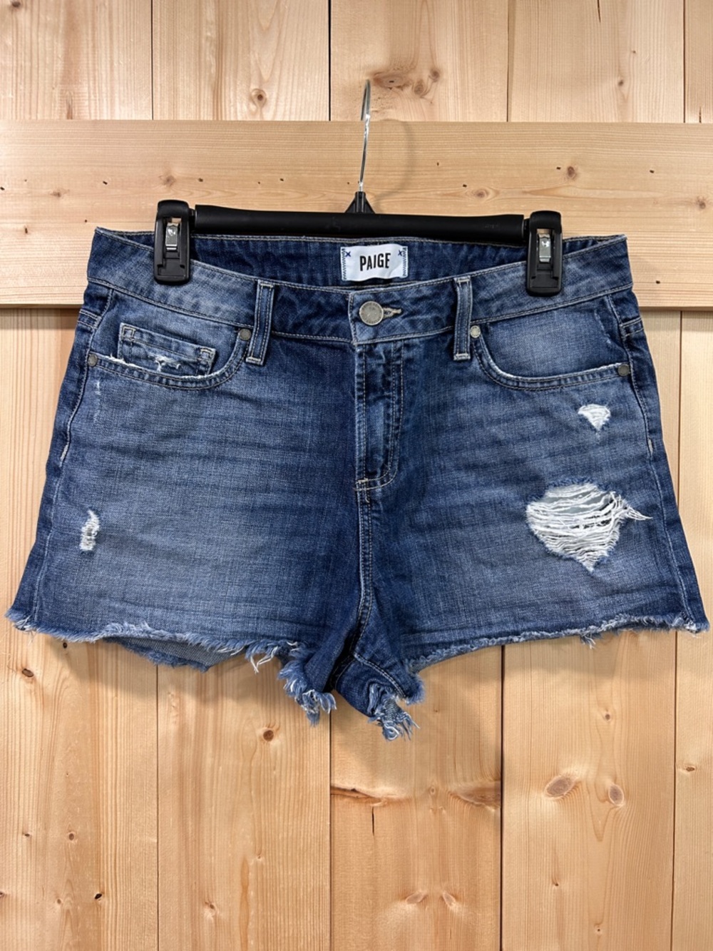 PAIGE Daryn Distressed Denim Shorts Frayed Hem Sz 29 Boho Festival Edgy